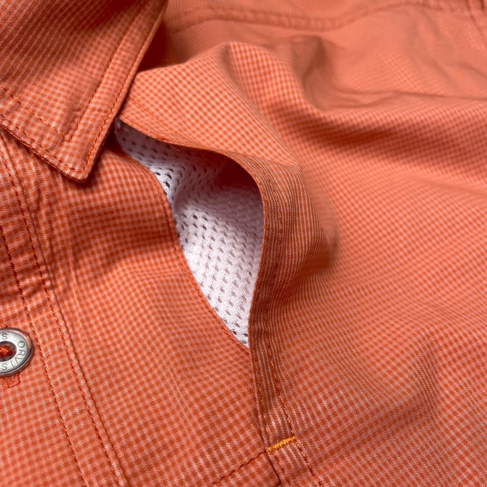 Orvis Mens Large Orange Micro Check Short Sleeve Vented Fishing Shirt Button Up - Picture 6 of 16